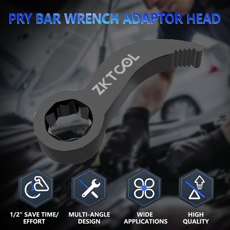 ZKTOOL Pry Bar Wrench Adaptor Head 1/2" D 8pt (Square) Profile,Crowbar Adapter Head Tools, Adjustable Angle Head Pry Bar Fits1/2 Ratchet, Pry Bar Wrench Adaptor Head for Tight Spaces - Image 2